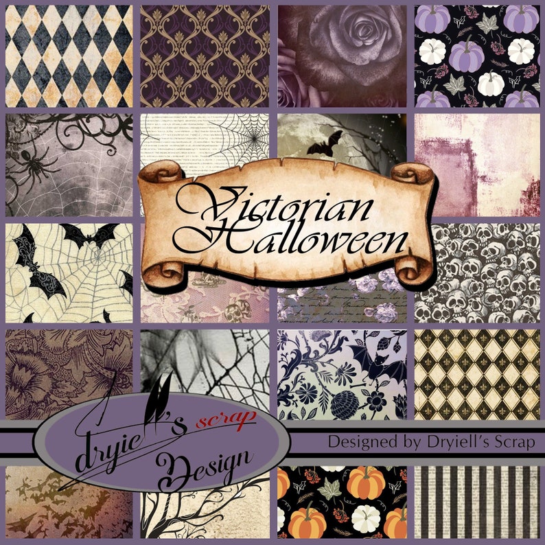 Victorian Halloween 35 feuilles imprimables Format A4 designed by Dryiell's Scrap image 1