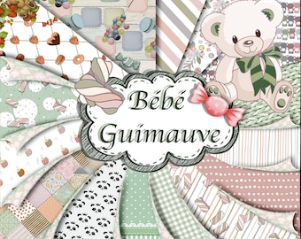 Bébé Guimauve FILLE - Kit Papiers Design imprimable + Ephemeras + Embellissements - 28 pages PDF à télécharger