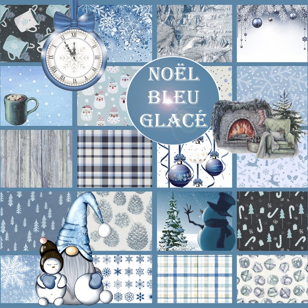 Noël Bleu Glacé - 33 pages background + 15 pages motifs imprimables - Format A4 -  designed by Dryiell's Scrap