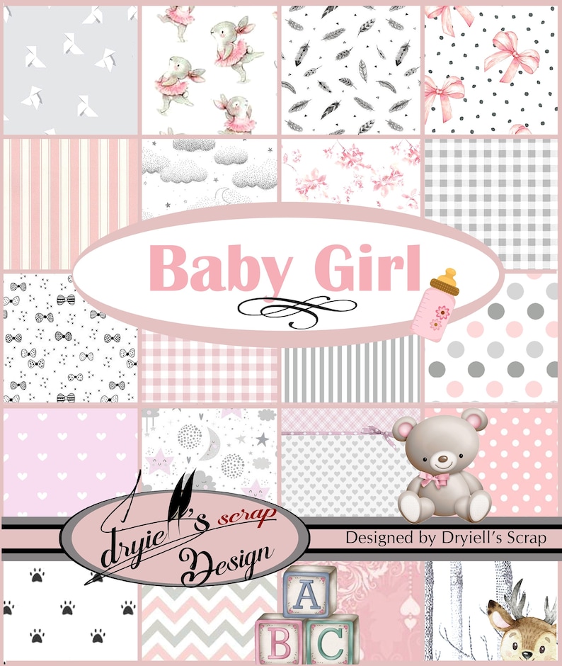 Baby Girl 24 feuilles imprimables Format A4 designed by Dryiell's Scrap image 1