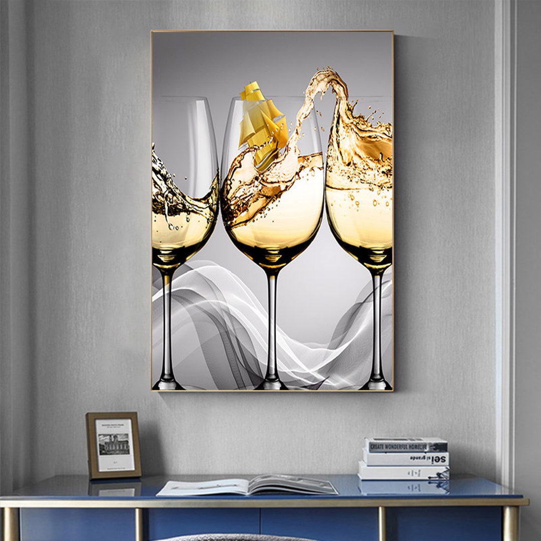Kitchen Art Abstract Wine Glass Canvas Painting Goblet Poster - Etsy UK