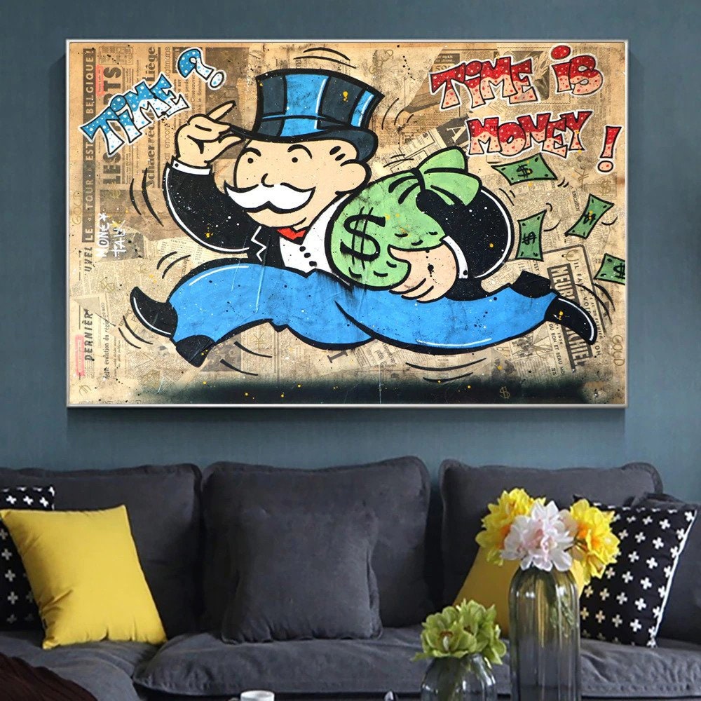 Monopoly Graffiti Art Canvas Paintings Time is Money Wall Art Etsy