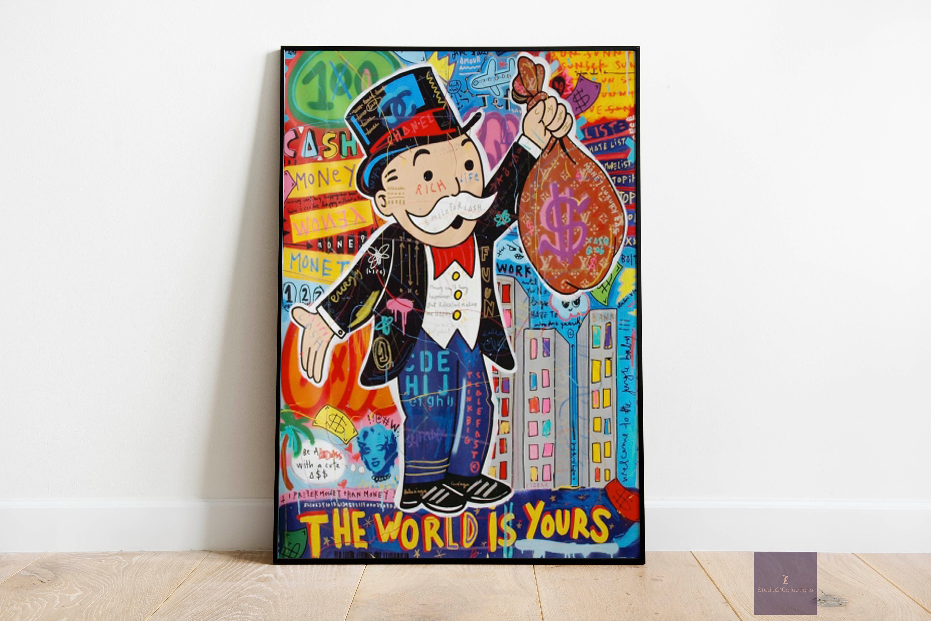 Monopoly Man the World is Yours Money Bag Graffiti Canvas 