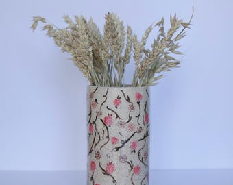 Hand-Painted and Wheel-Thrown Vase with Pink and White Blossoms