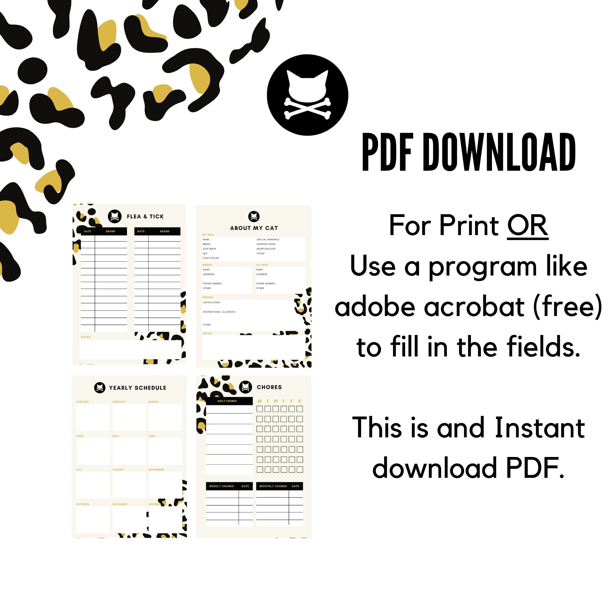 Printable Cat Planner, Pet Care Printables, Pet Organizer, Pet Care