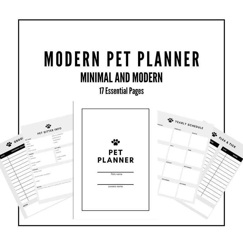 Modern, Pet Planner Printable, Pet Planner, Pet Vaccination, Pet Records, Pet Information Sheet