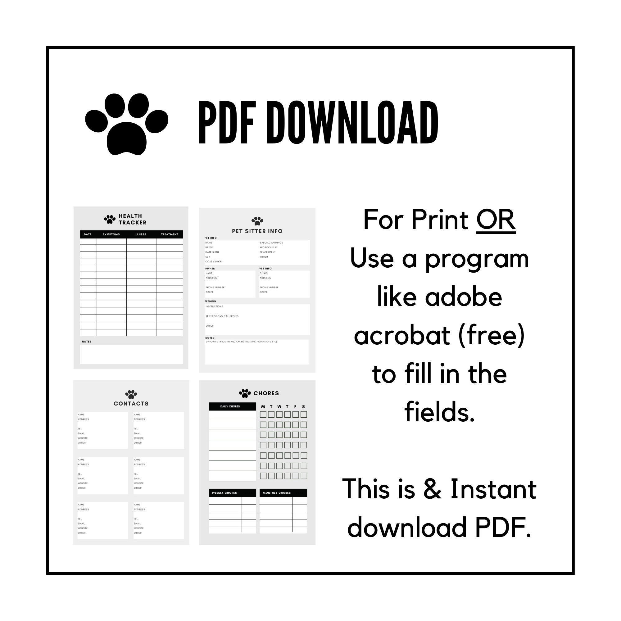 Modern, Pet Planner Printable, Pet Planner, Pet Vaccination, Pet
