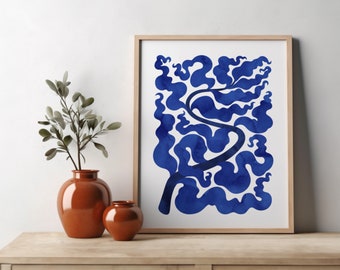 Abstract Tropical Leaf Print / Blue / Botanical Prints / Wall Art / Home Décor