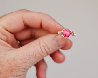 Pink Wire wrapped swirl ring with stone; READY TO SHIP; wire wrapped jewelry; rose gold jewelry; child sized ring