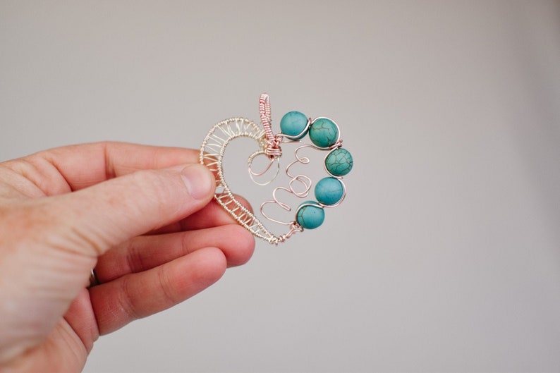 Wire wrapped pendant turquoise stone beads Mother's Day gift READY TO SHIP wire wrapped jewelry rose gold image 1