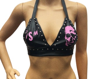 Punk Metal Goth Pleather Studded Halter BH Top * OP BESTELLING GEMAAKT *