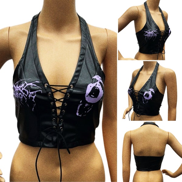 Punk Metal Goth Pleather Lace Up Halter Top *MADE TO ORDER*