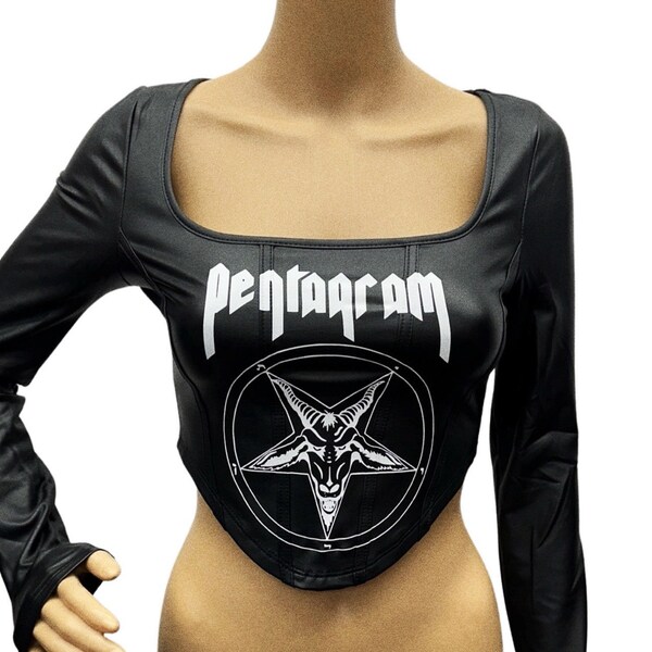 Punk Metal Goth Pleather Long Sleeve Crop Top *MADE TO ORDER*