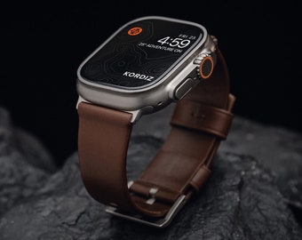 Bracelet en cuir moderne KORDIZ - Bracelet en cuir compatible avec les Apple Watch ULTRA et les séries 9 8 7 6 5 4 3 2 1 SE2 SE - 49 mm 45 mm 44 mm 42 mm