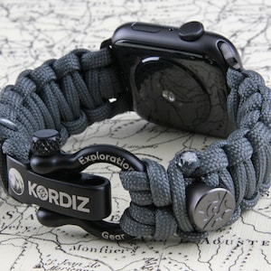 Paracord Apple Watch-band | 49 mm 45 mm 44 mm 42 mm | Koord Apple Watch-bandje | Series 8 7 SE 6 5 4 3 2 1 en ultra [grijs] [handgemaakt]