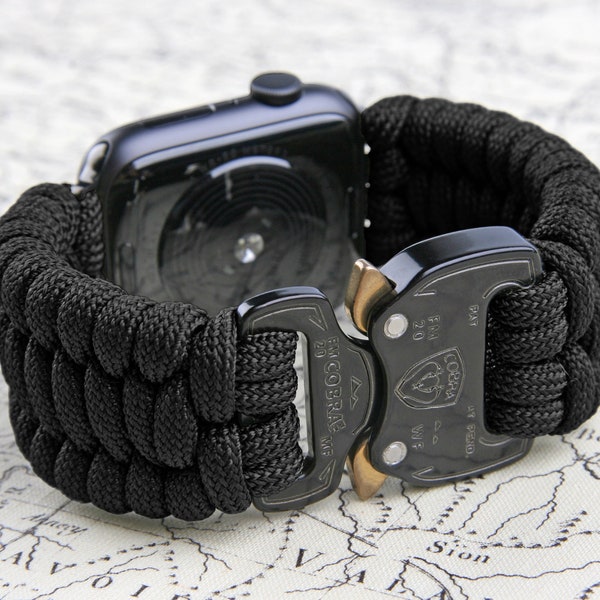 Paracord Apple Watch Band 49mm 45mm 44mm 42mm | Cord Apple Watch Strap | Ultra 8 7 SE 6 5 4 3 2 1 SE [Handmade][Made in USA] Jet Black