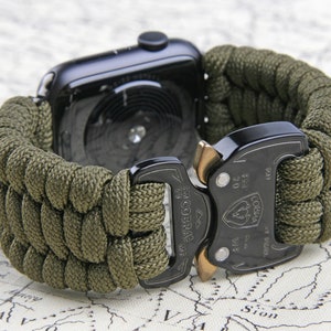 Paracord Apple Watch Band 49mm 45mm 44mm 42mm | Cord Apple Watch Strap | Ultra 8 7 SE 6 5 4 3 2 1 SE [Handmade][Made in USA] Green Military
