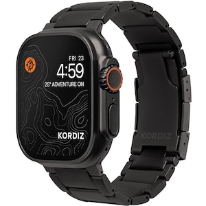 KORDIZ Titanium Band T01 (Max) for Apple Watch ULTRA & ULTRA 2 (49mm) - Black Titanium band - Metal Watch Strap with Double Button Clasp
