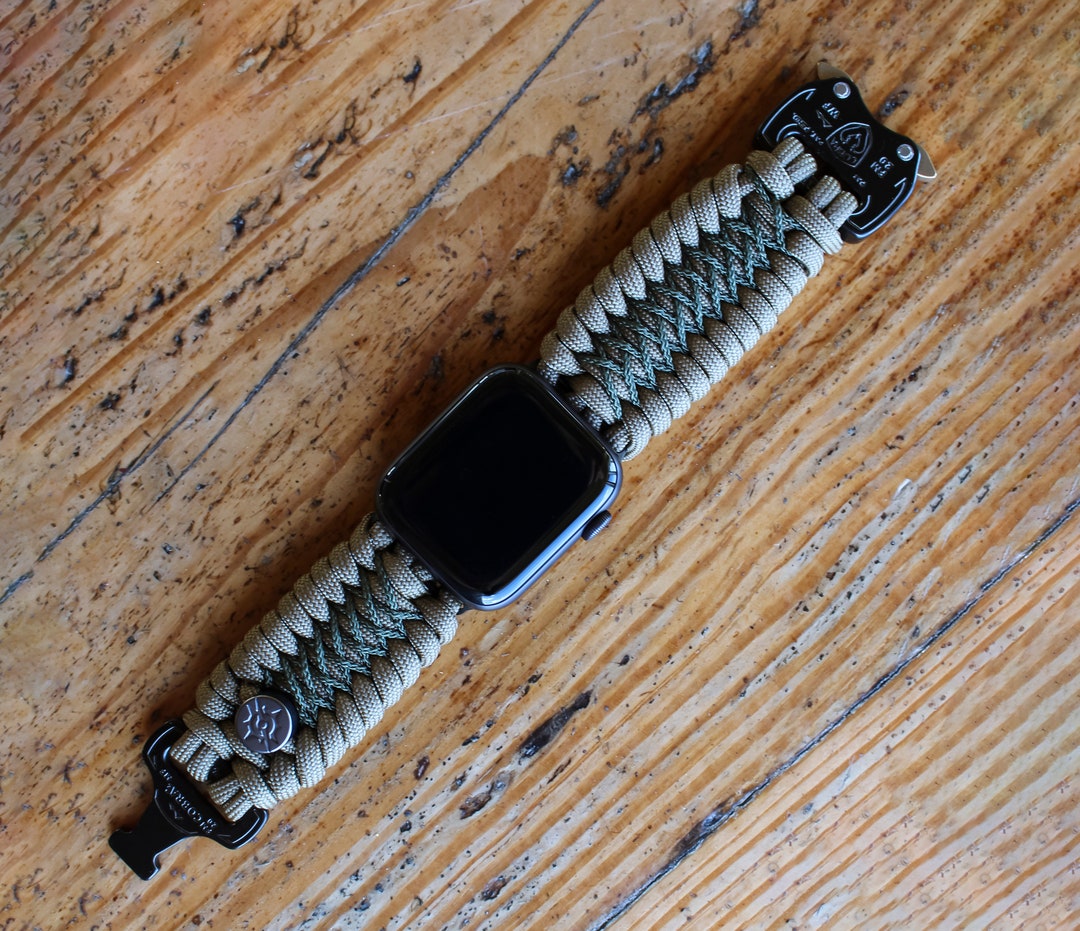 Paracord Apple Watch Band 49mm 45mm 44mm 42mm | Cord Apple Watch Strap | Ultra 8 7 SE 6 5 4 3 2 1 SE [Handmade][Made in USA] Coyote & Green