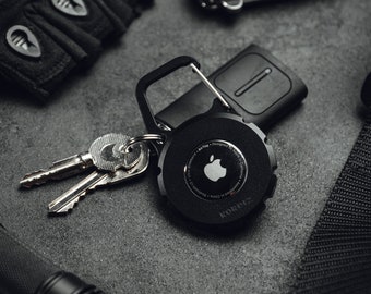 KORDIZ Airtag Holder Carabiner - Airtag keychain Case with Aluminum Frame and Full Grain Leather Cover for Apple Airtags - Protective Cover