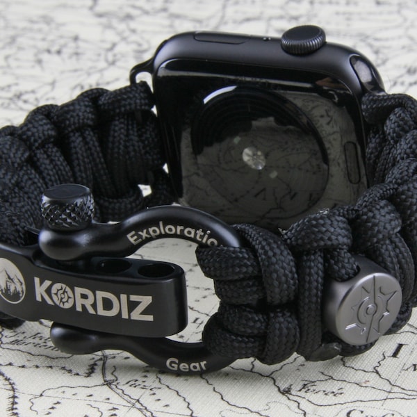 Paracord Apple Watch Band | 49mm 45mm 44mm 42mm | Cord Apple Watch Strap | Series 8 7 SE 6 5 4 3 2 1 & Ultra [Black] [Handmade]