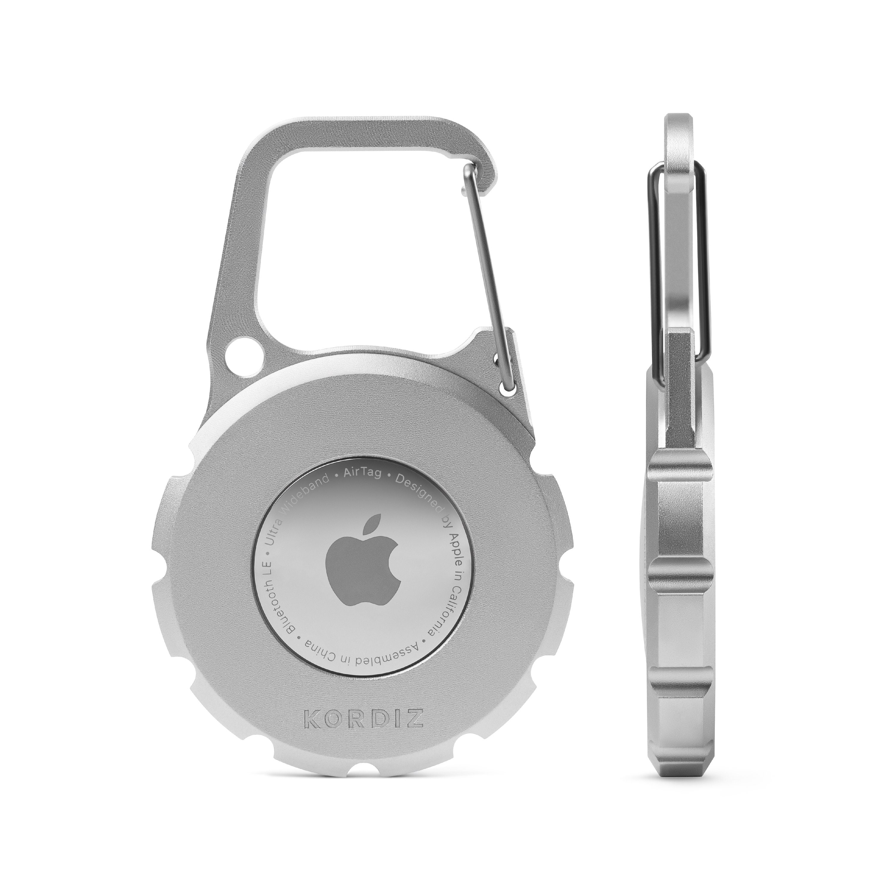 KORDIZ Airtag Holder Carabiner - Airtag keychain Case with Aluminum Frame and Full Grain Leather Cover for Apple Airtags - Protective Cover