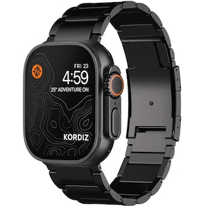 KORDIZ Titanium Band T01 (Max) for Apple Watch ULTRA & ULTRA 2 (49mm) - Black Titanium band - Metal Watch Strap with Double Button Clasp