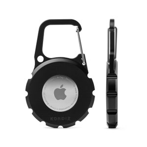 Mosquetón para soporte de Airtag KORDIZ - Estuche para llavero de Airtag con marco de aluminio y cubierta de cuero de grano completo para Apple Airtags - Funda protectora