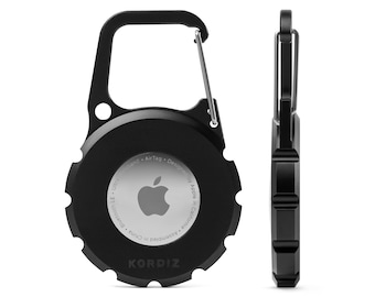 KORDIZ Airtag Holder Carabiner - Airtag keychain Case with Aluminum Frame and Full Grain Leather Cover for Apple Airtags - Protective Cover