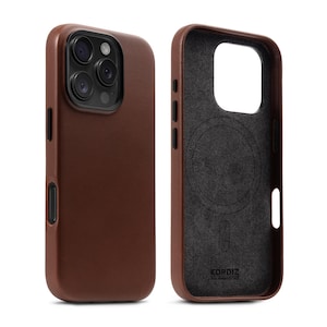 Custodia in pelle KORDIZ per iPhone FULL / Protezione completa / MagSafe e ricarica wireless / Pelle pieno fiore / Protezione della cornice della fotocamera