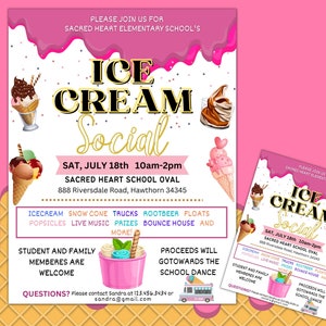 Ice Cream Flyer, Teacher Appreciation Week, Ice Cream Social Flyer, Printable Ice Cream Fundraiser Party Invite, EDITABLE TEMPLATE