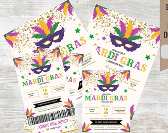 EDITABLE Mardi Gras Fundraiser School Set, Invitation Ticket Masquerade Ball Formal, Catholic Church School Benefit, Pto Pta