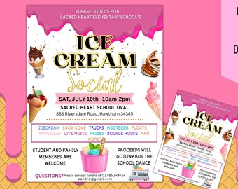 Ice Cream Flyer, Teacher Appreciation Week, Ice Cream Social Flyer, Printable Ice Cream Fundraiser Party Invite, EDITABLE TEMPLATE