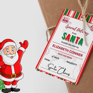 Santa Gift Tags Printable Template - Custom Personalized Special Delivery from Santa&#39;s Workshop North Pole - INSTANT DOWNLOAD text EDITABLE