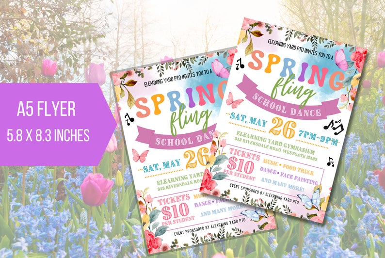 Spring Flyer Butterfly EDITABLE Spring Fling Market Flyer, Easter Festival Fundraiser Event ...