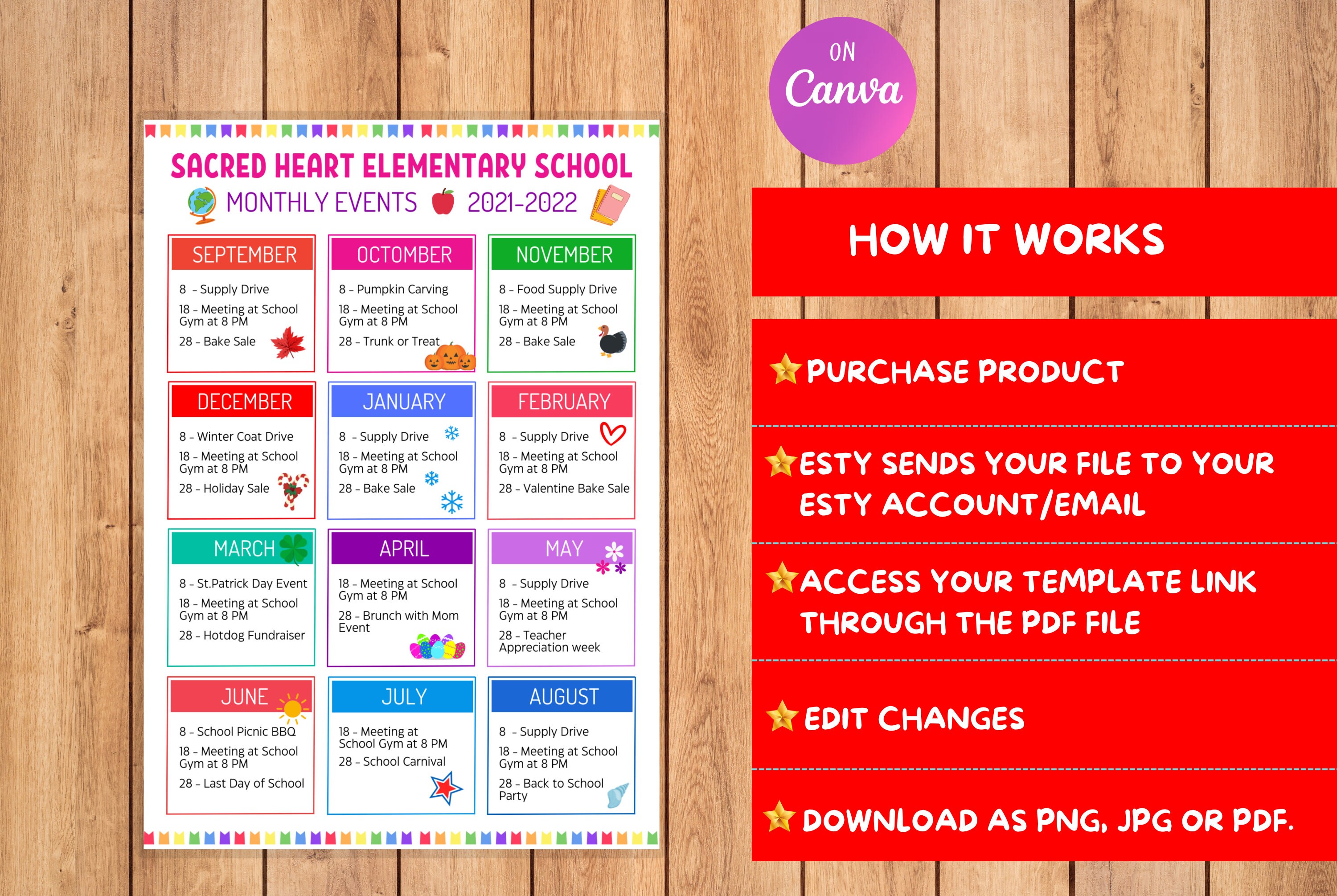 Editable Monthly Event Calendar Flyer Template, Year at a Glance ...