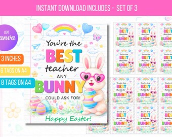 EDITABLE Best Teacher Any Bunny Could Ask For Gift Tag, Easter Teacher Gift Label, Appreciation Classroom Favor Tags Instant Download
