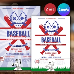 Baseball Fundraiser Flyer, Editable Printable PTA PTO Flyer, School Benefit Fundraiser Event Poster Digital, Little League T-Ball Invitation