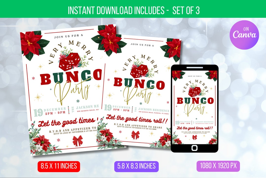 EDITABLE Christmas Bunco Party Invitation, Bunco Dice Party Template ...
