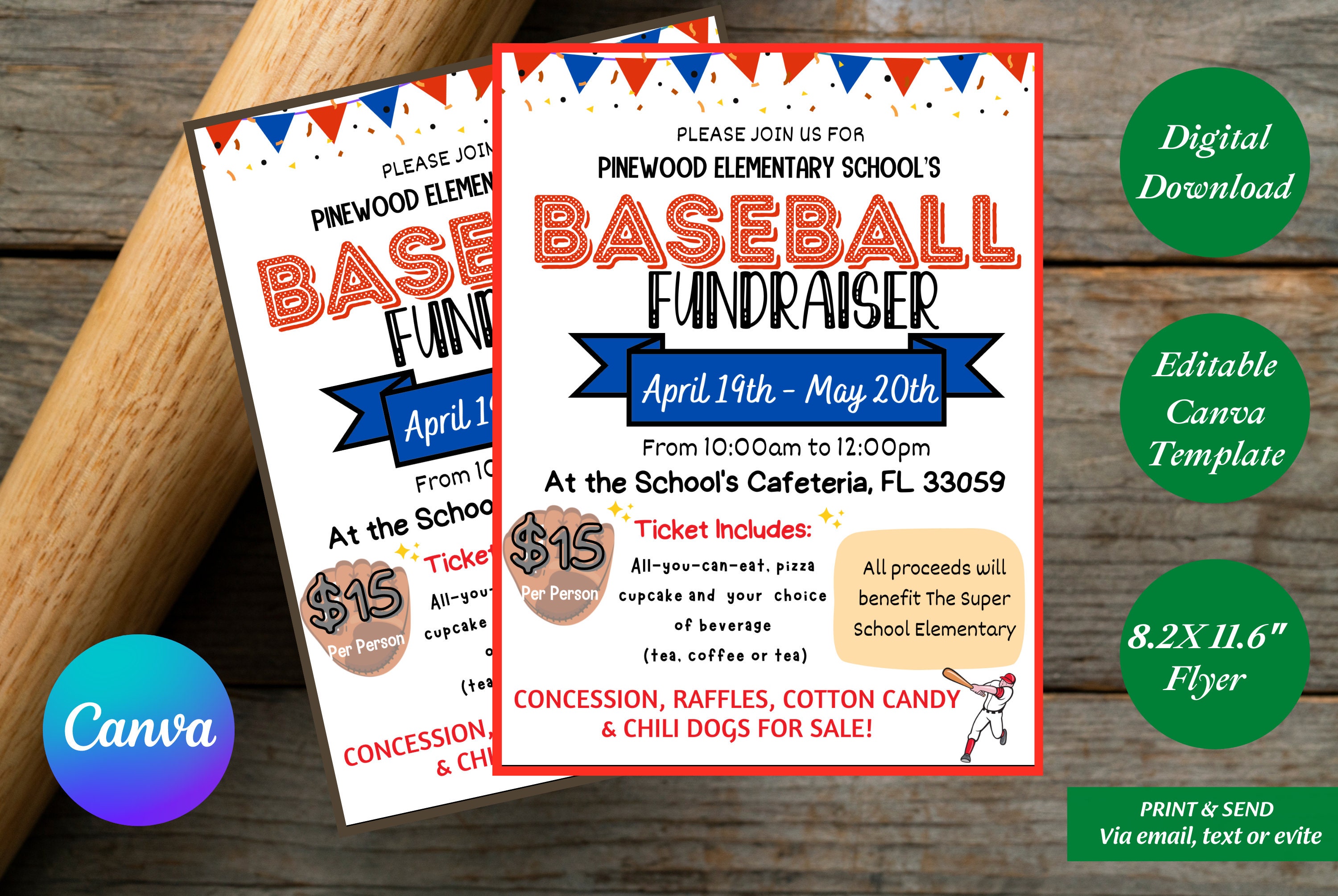 Baseball Raffle Poster EDITABLE Baseballs Fundraiser Flyer Template, Charity Non Profit Event ...