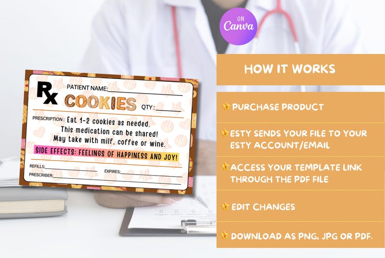 EDITABLE Cookie RX Prescription Label, Cookie Prescription Sticker ...