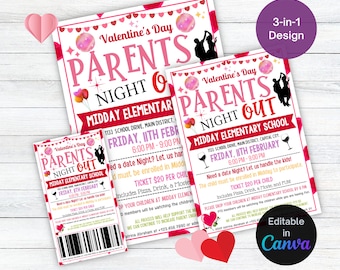 EDITABLE Valentine's Day Parents Night Out Flyer, Parents night out fundraiser flyer, Printable PTA/PTO, School Family Fundraiser Event