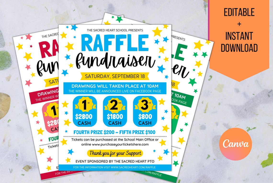 Sale Raffle Infographic Raffle Fundraiser Flyer, Raffle Fundraiser Editable Template, Sports ...