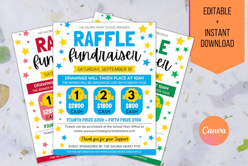 Raffle Fundraiser Flyer, Raffle Fundraiser Editable Template, Sports ...