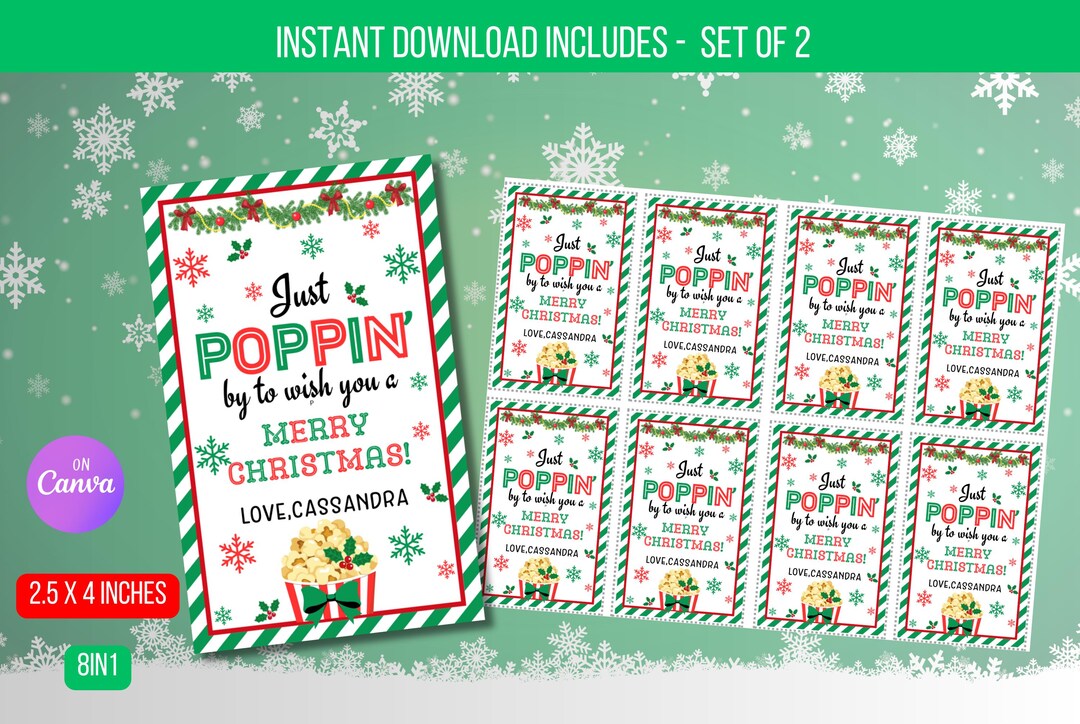 EDITABLE Merry Christmas Popping by Tag, Just Popping by to Wish You A ...