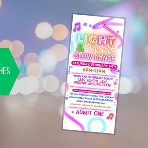 EDITABLE Light up the Night Glow Dance Invitation Flyer With Invitation ...