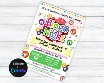 Bingo Night Flyer, Bingo Night Form Flyer, Bingo Night Flyer Fundraiser Community Event Invitation, Church Printable Digital Invitation