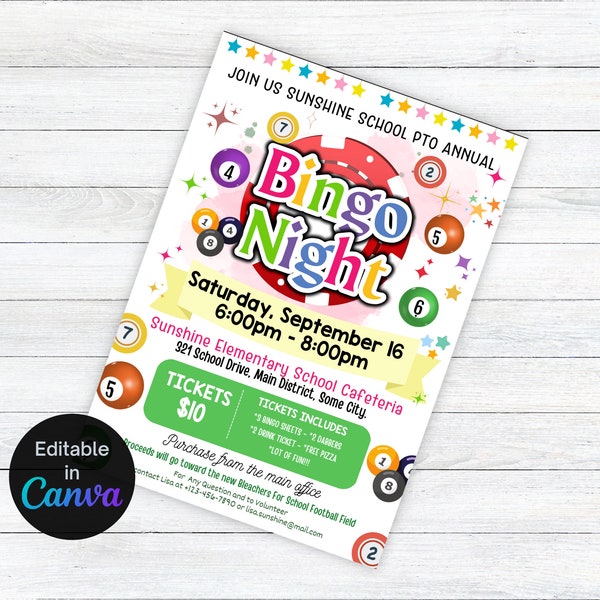Bingo Night Flyer, Bingo Night Form Flyer, Bingo Night Flyer Fundraiser Community Event Invitation, Church Printable Digital Invitation