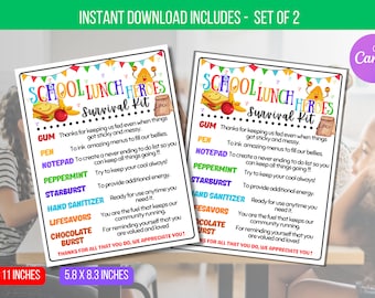 EDITIERBARE Schulspeisen Helden Survival Kit Tags, National School Lunch Hero Day, Schulpersonal Geschenkkarte Druckbares Geschenk Sofortiger Download