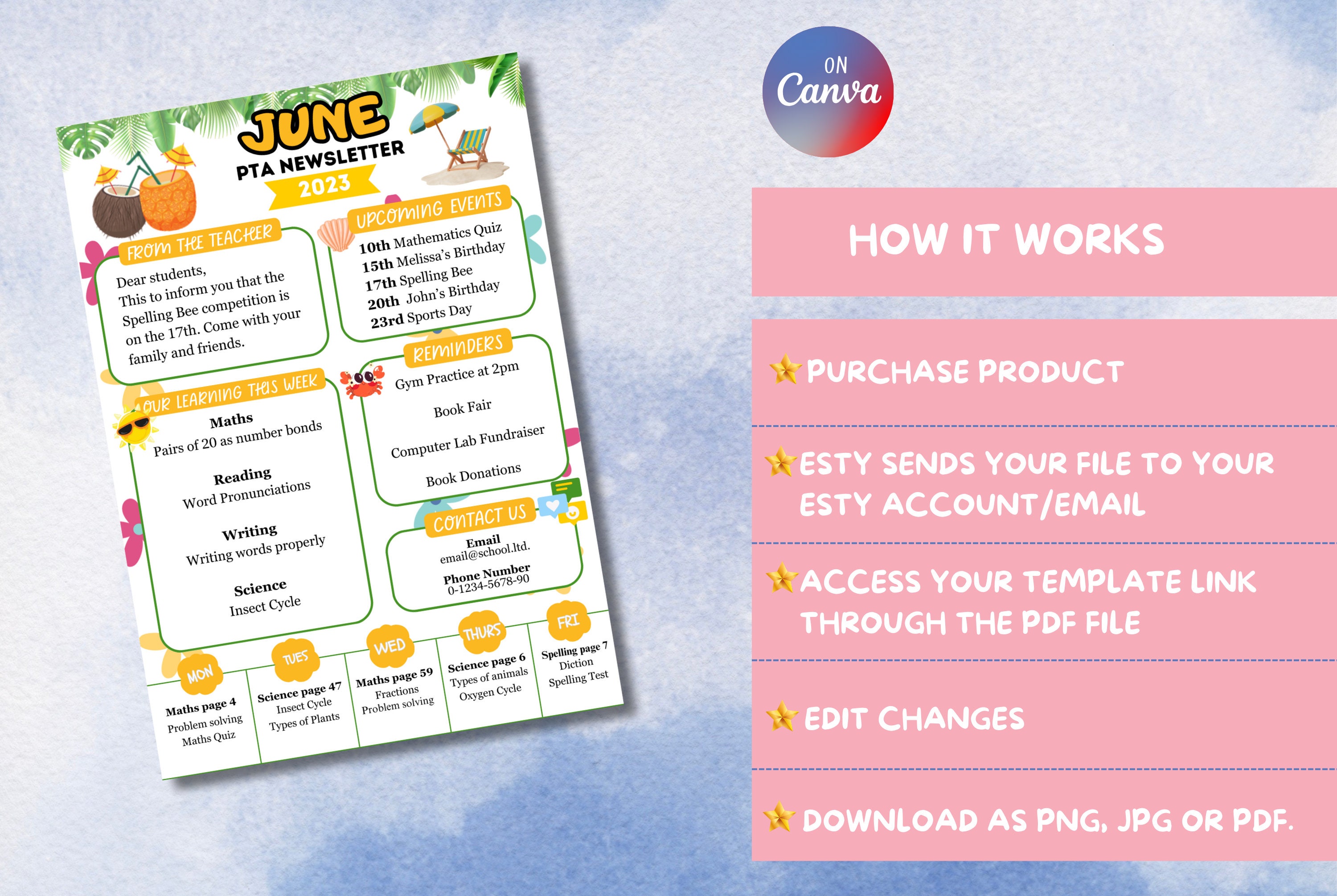Editable june newsletter template classroom printable handout etsy